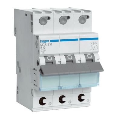 Hager MCS313 Miniatyrbryter 3-polet, 6 kA, C-karakteristikk