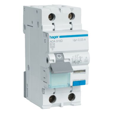 Hager ADA956G Personbeskyttelsesautomat 30 mA, type A, C-karakteristikk