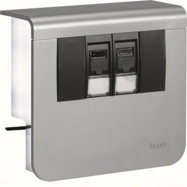 Hager SL20055907D1 Datauttak 2 x RJ45, kanalhøyde 55 mm