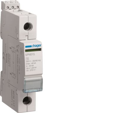 Hager SPN117 Overspenningsvern begrenser restspenning til =1,5 kV