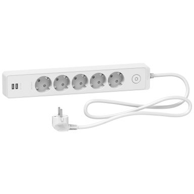 Schneider Electric Unica Extend Grenuttag 5-vägs, jordat, 2xUSB, 1.5 m