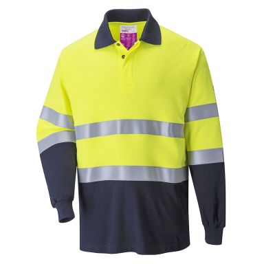 Portwest FR74 Pikéskjorte Hi-Vis gul/marineblå, flammehemmende