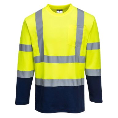 Portwest S280 T-skjorte langermet, Hi-Vis gul/marineblå