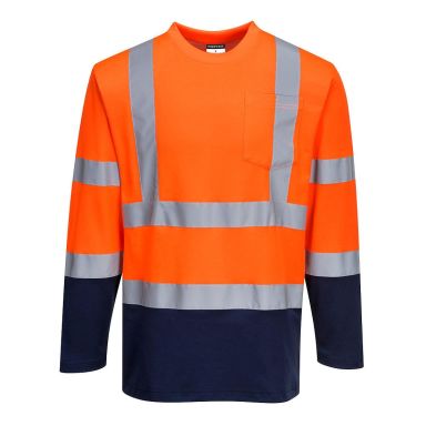 Portwest S280 T-skjorte langermet, Hi-Vis oransje/marineblå