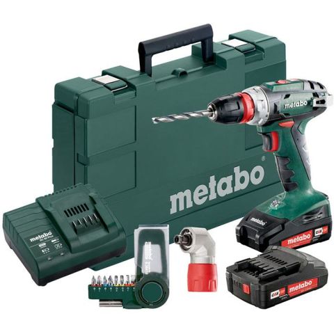 1110902 Metabo BS 18 QUICK SET Borrskruvdragare med 2,0Ah batterier, laddare och bits