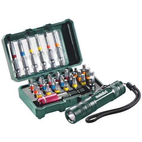 1110089 Metabo 626721000 Bitssats med ficklampa, 29 delar