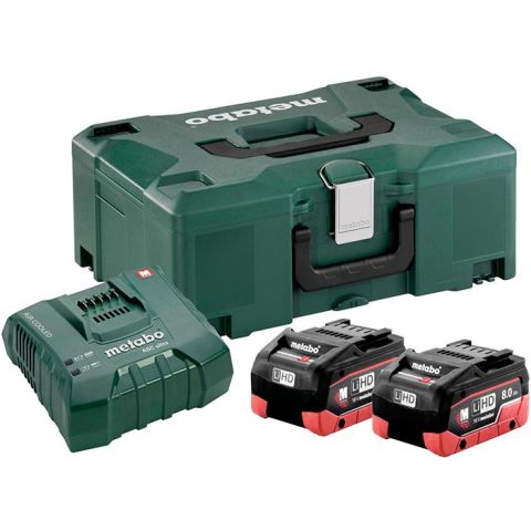 1110361 Metabo Bas-set Laddpaket 2st 8,0Ah batterier, laddare och väska