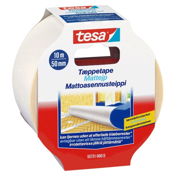 Teppeteip Tesa 55731 i polypropylen, dobbeltheftende 10 m x 50 mm