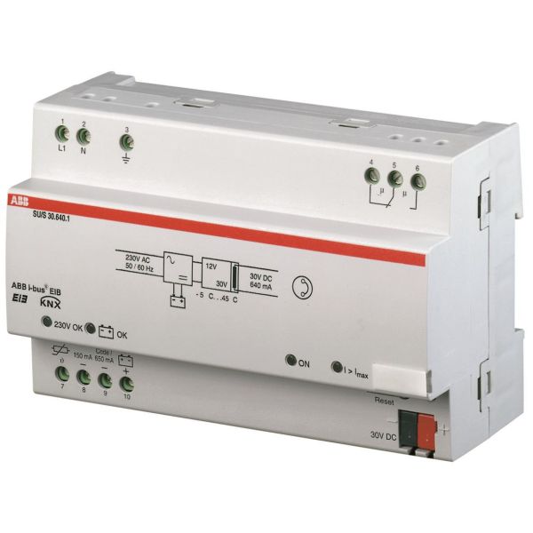Virtalähde ABB GHQ6310049R0111 640 mA, UPS, DIN-kisko, 8 mod, KNX