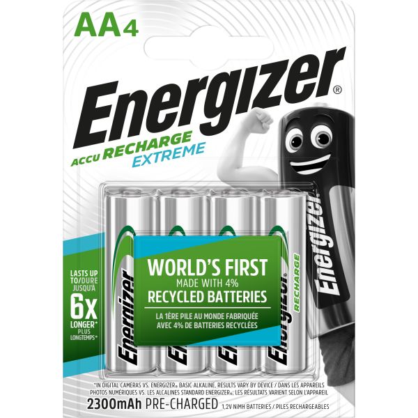 Laddbart batteri Energizer Recharge Extreme AA, 1,5 V, 4-pack