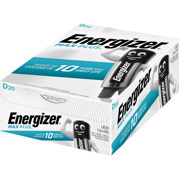Alkaliskt batteri Energizer Max Plus D, 1,5 V, 20-pack
