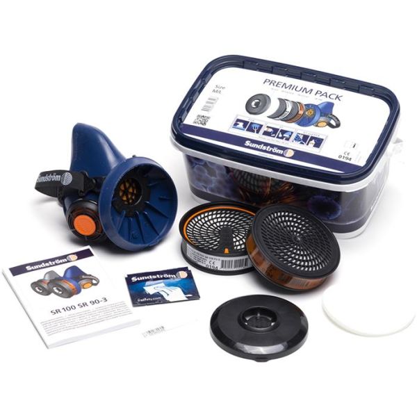 Halvmask Sundström SR 100 Premium Pack strl M/L, i låda med tillbehör