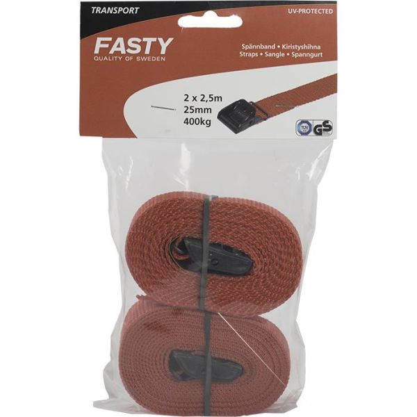 Spännrem Fasty 138 2-pack, transport Röd, 2500 mm