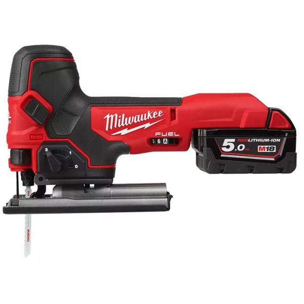Pistosaha Milwaukee M18 FBJS-502X sis. 5,0 Ah:n akut ja laturin