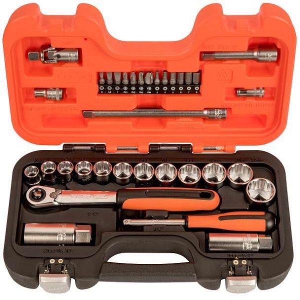 Pipenøkkelsett Bahco SL34 34 deler, 1/4", 3/8"