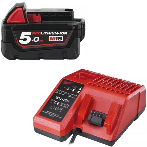 Laddpaket Milwaukee M18 B5 18V + M12-18 C 5,0 Ah, med multiladdare