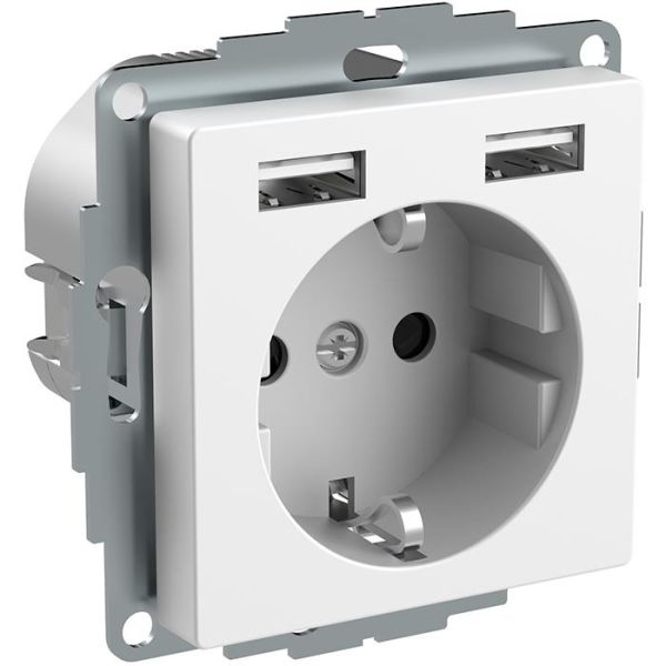 Vägguttag Schneider Electric Exxact WDE002179 jordat, 2-vägs, med USB, vit