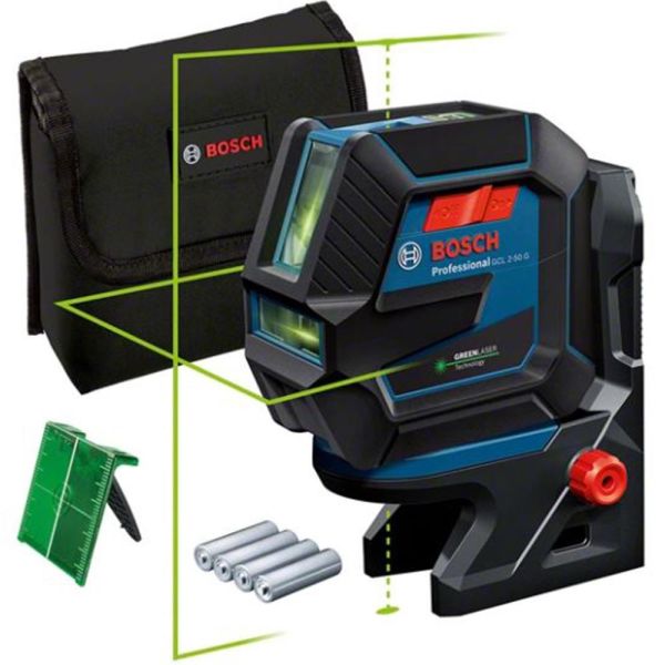 Kombilaser Bosch GCL 2-50/RM10 grønn, med batterier