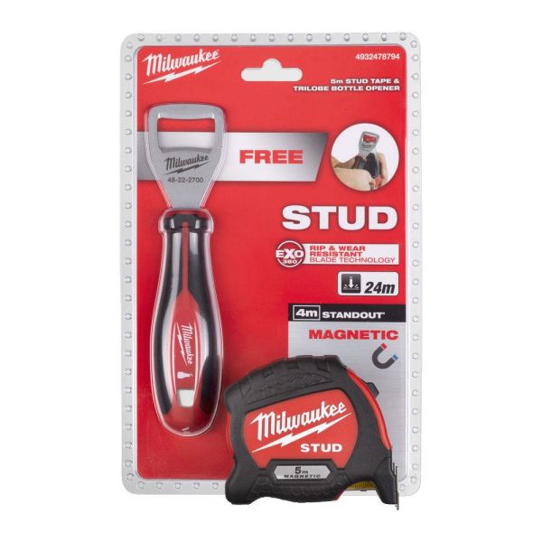 Målebånd Milwaukee STUD Trilobe Promo Set 5 m, med flaskeåpner