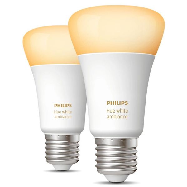 LED-lampe Philips Hue White Ambiance 8,5 W, E27, 2-pakning