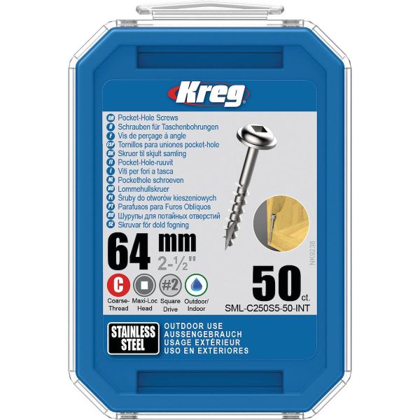 Skruv Kreg SML-C250S5-50-INT 64 mm Ø, rostfri, Maxi-Loc 50-pack
