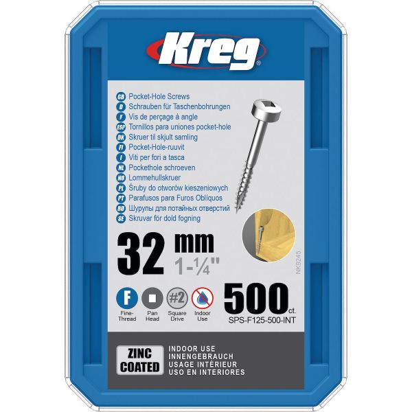 Skruv Kreg SPS-F125-500-INT 32 mm Ø, förzinkad, Pan Head 500-pack