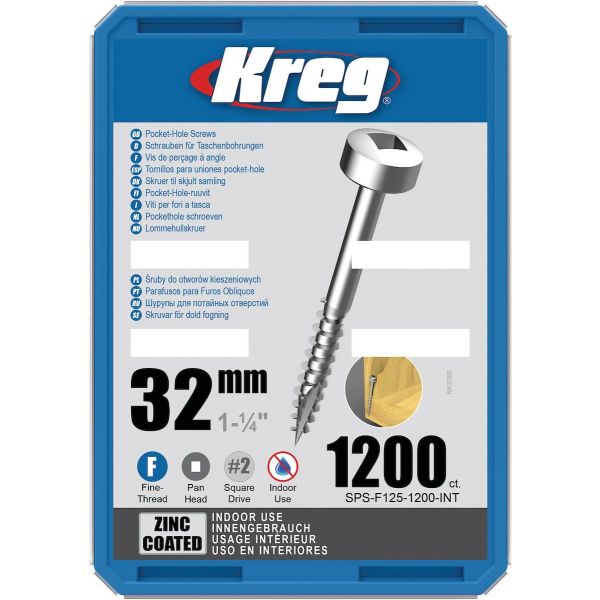 Skruv Kreg SPS-F125-1200-INT 32 mm Ø, förzinkad, Pan Head 1200-pack